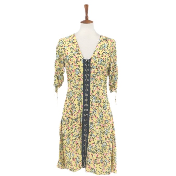 TOPSHOP Yellow Floral Print Hook Front Dress - Picture 2 of 10